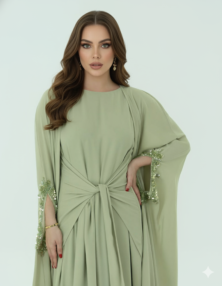 Beaded & Knot-detail Flowy Dress 2 PC set