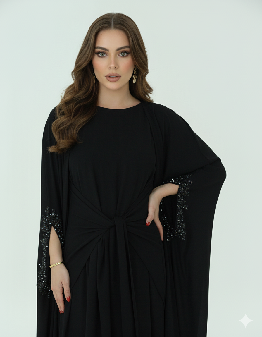 Beaded & Knot-detail Flowy Dress 2 PC set