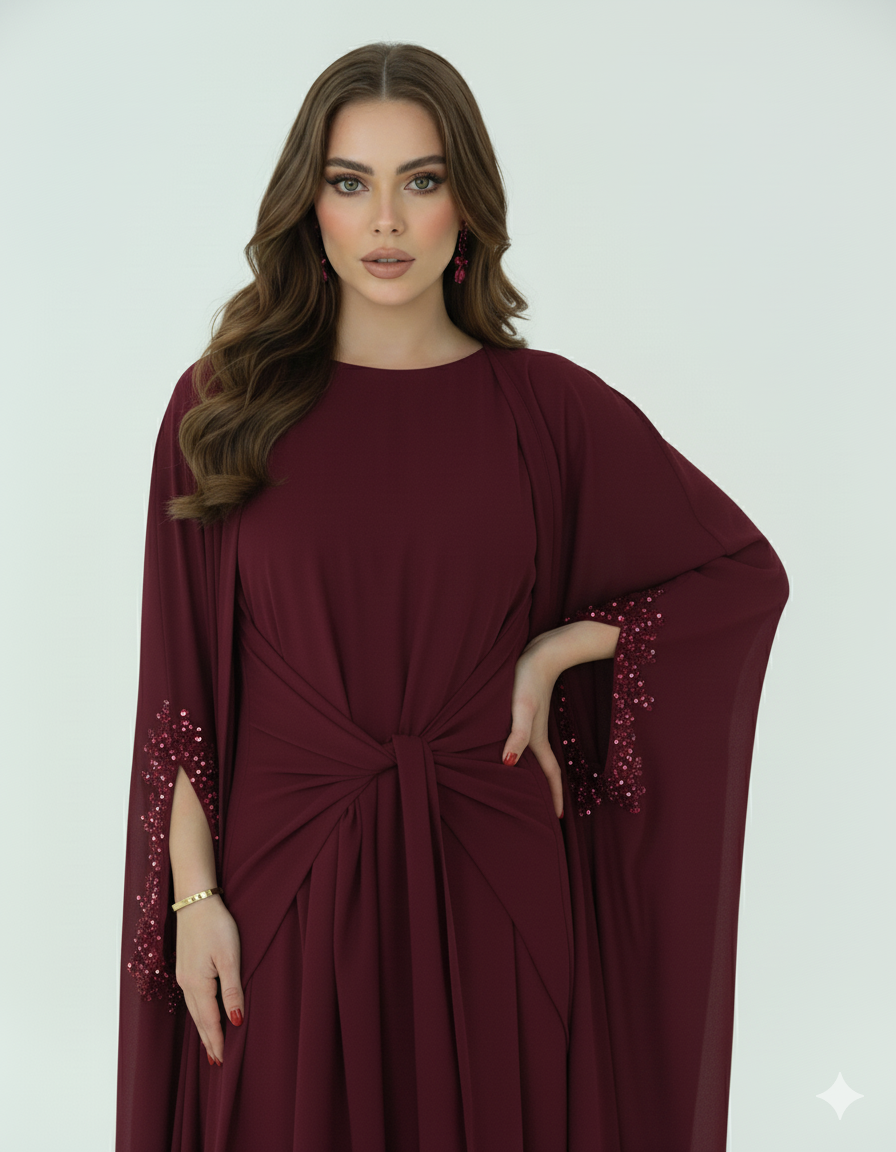 Beaded & Knot-detail Flowy Dress 2 PC set