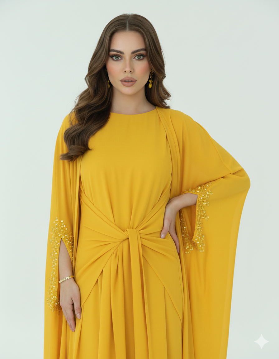 Beaded & Knot-detail Flowy Dress 2 PC set