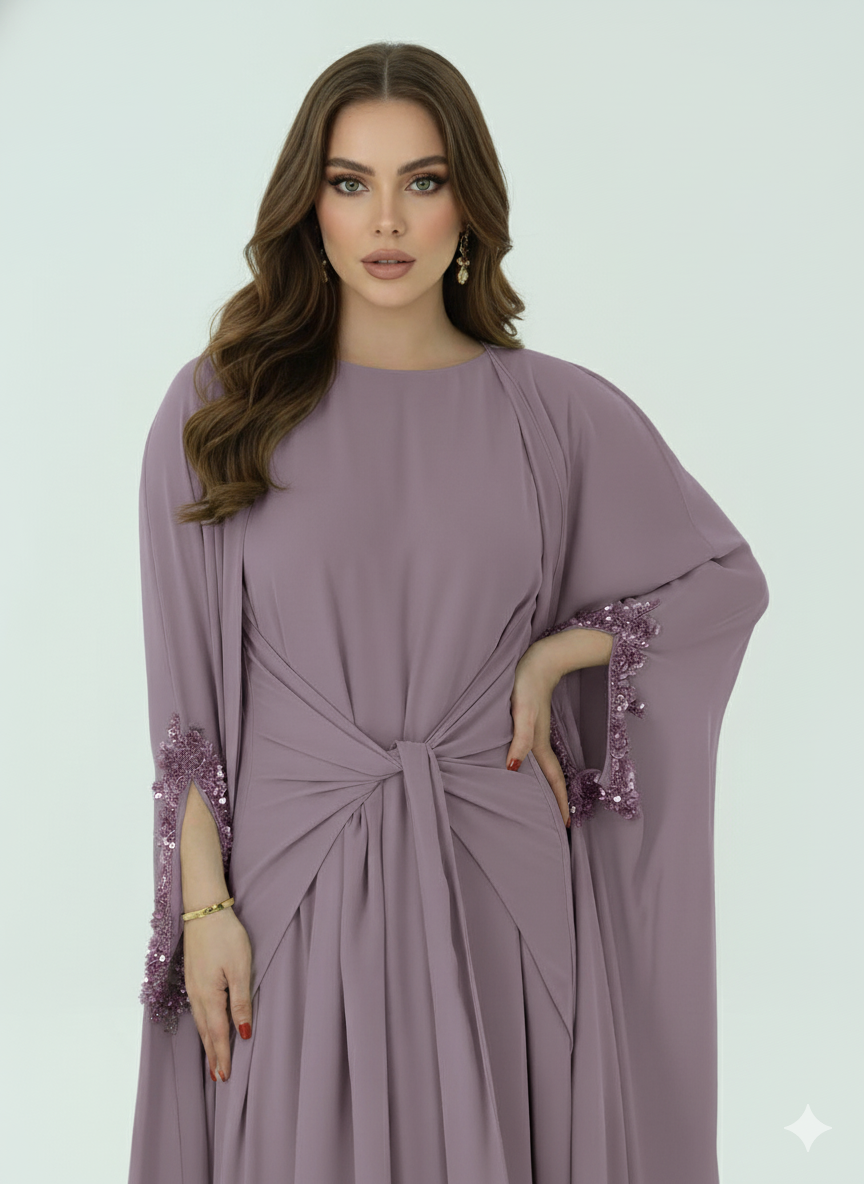 Beaded & Knot-detail Flowy Dress 2 PC set