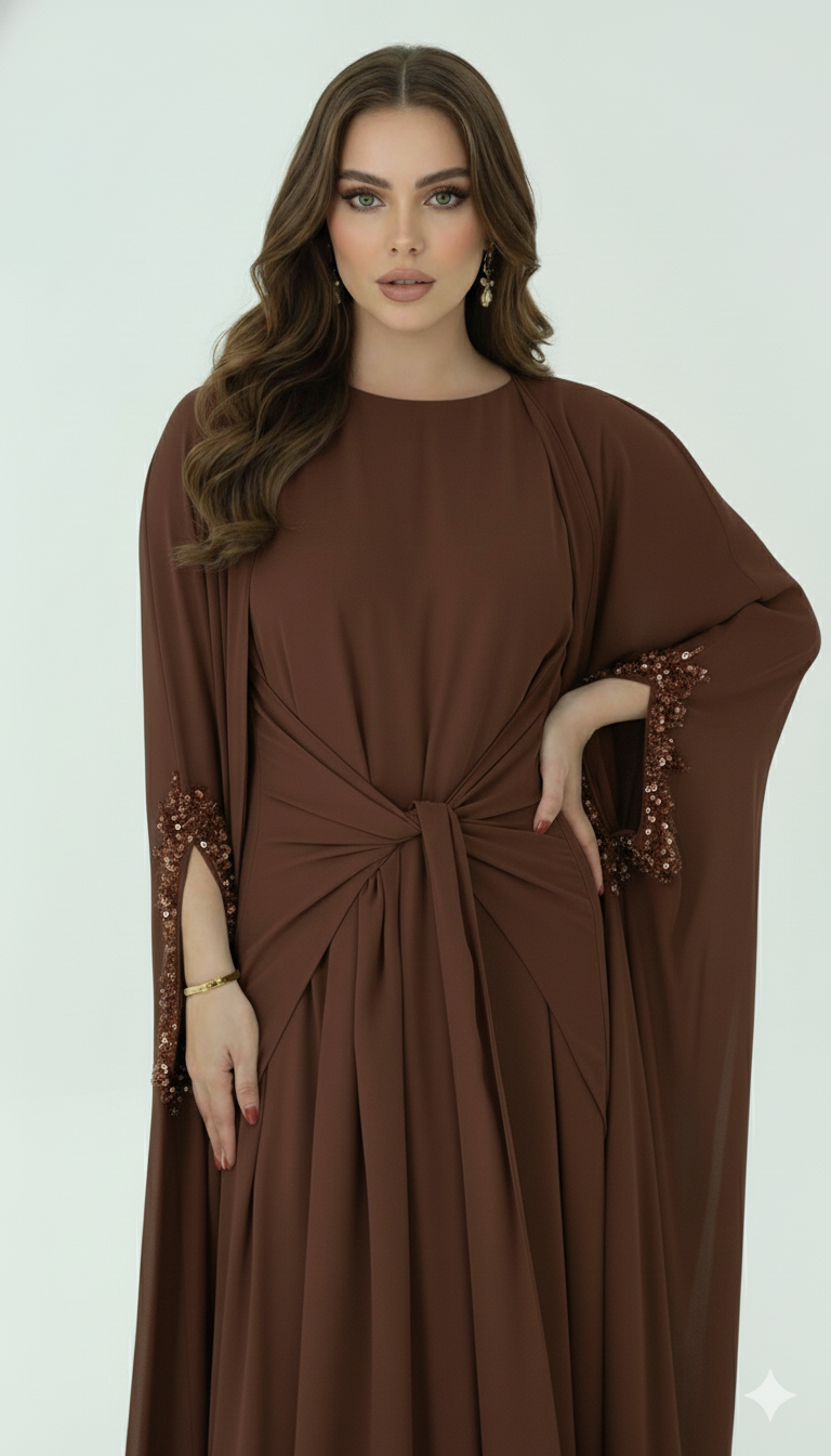 Beaded & Knot-detail Flowy Dress 2 PC set