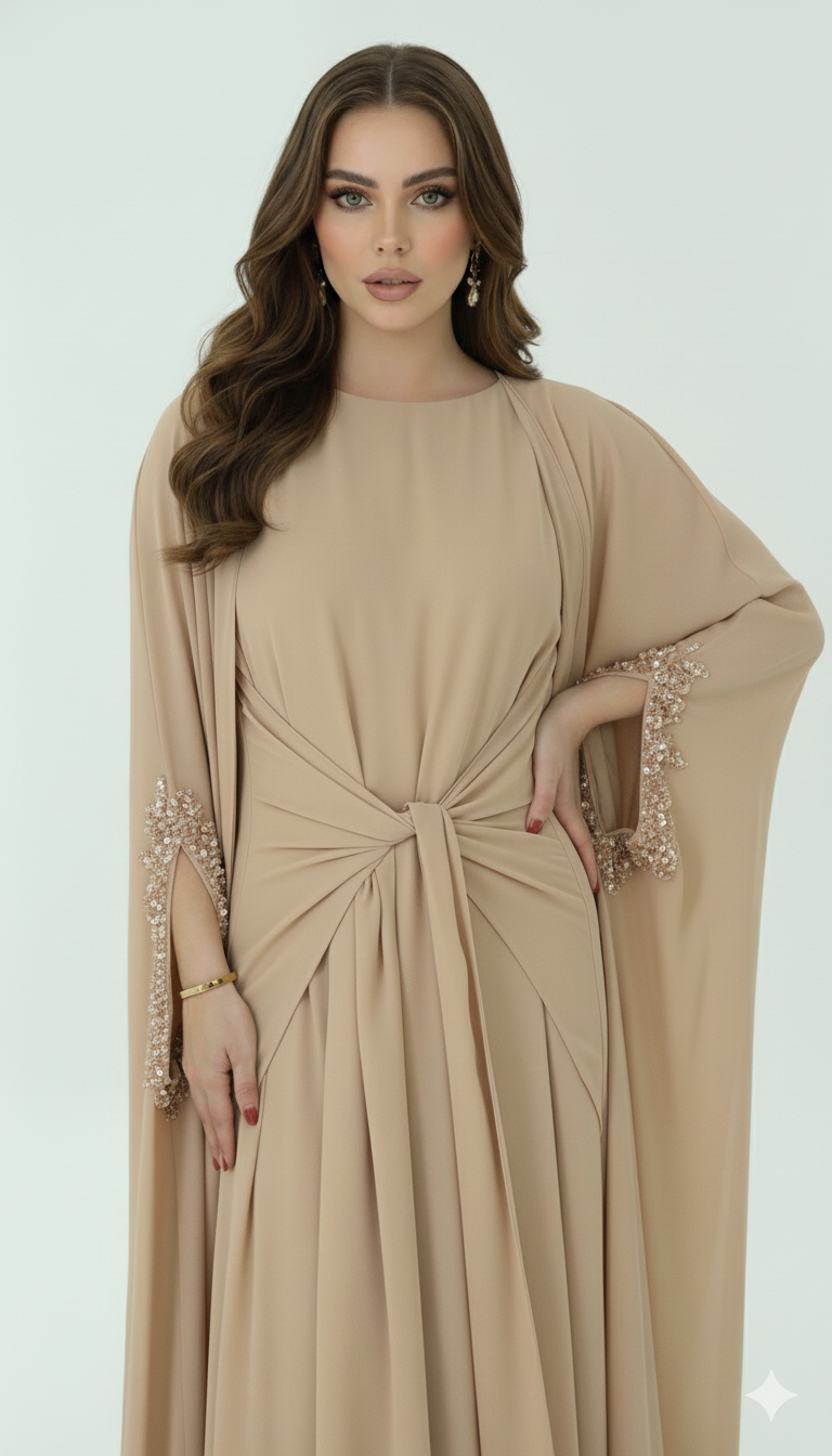 Beaded & Knot-detail Flowy Dress 2 PC set