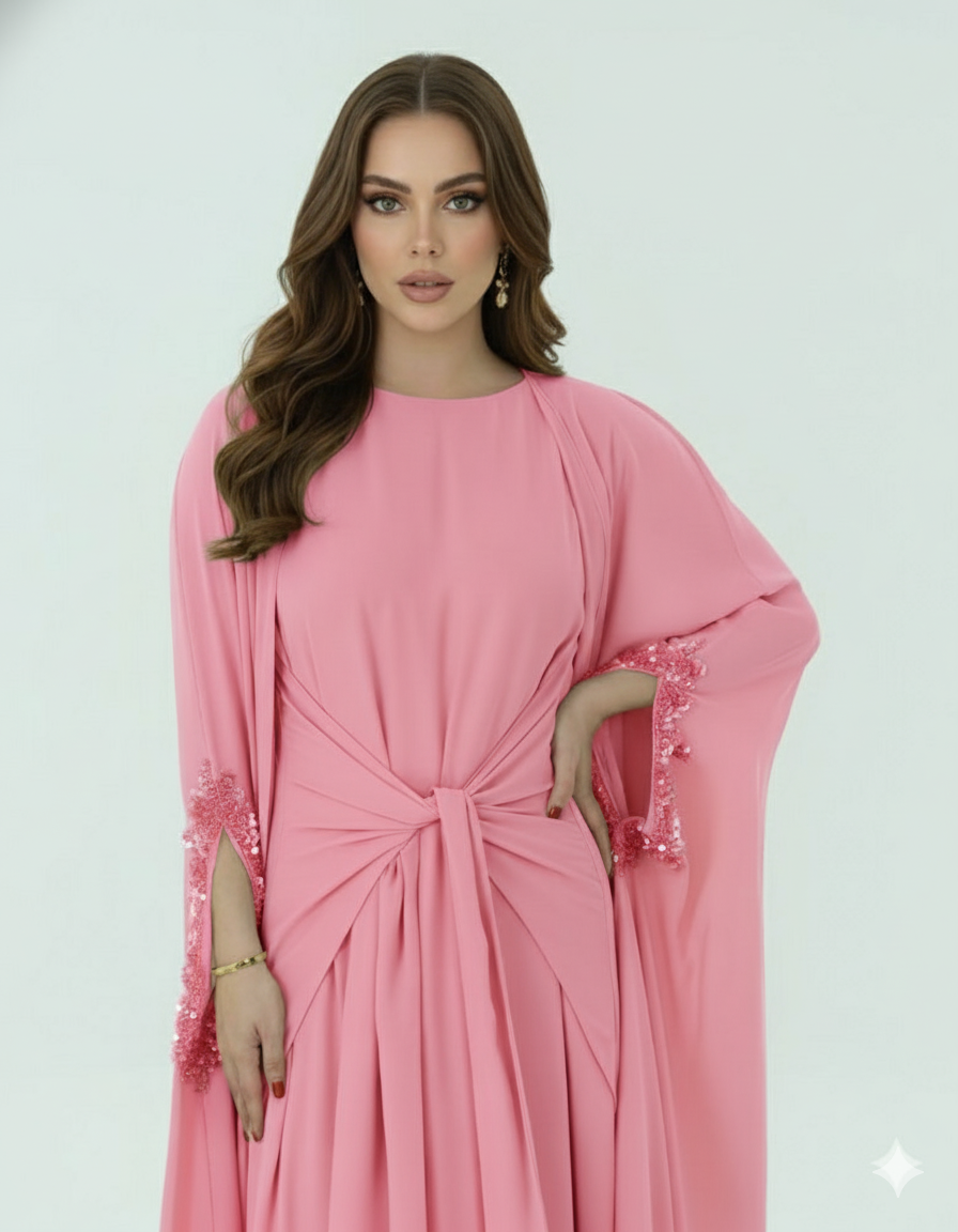 Beaded & Knot-detail Flowy Dress 2 PC set