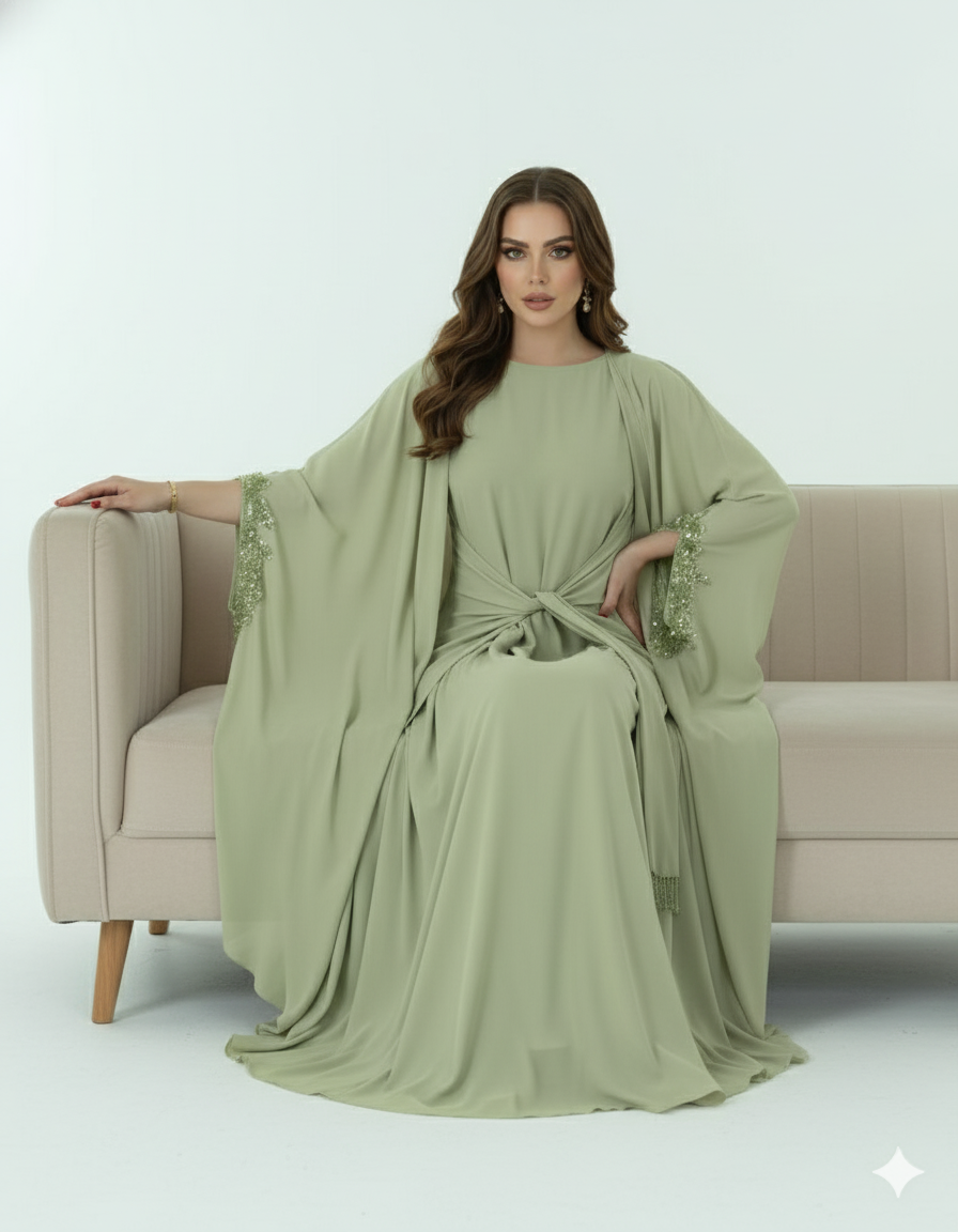 Beaded & Knot-detail Flowy Dress 2 PC set