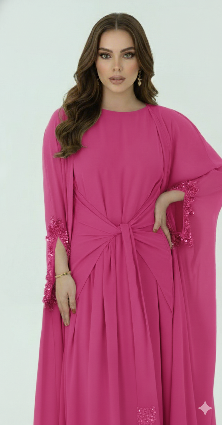 Beaded & Knot-detail Flowy Dress 2 PC set