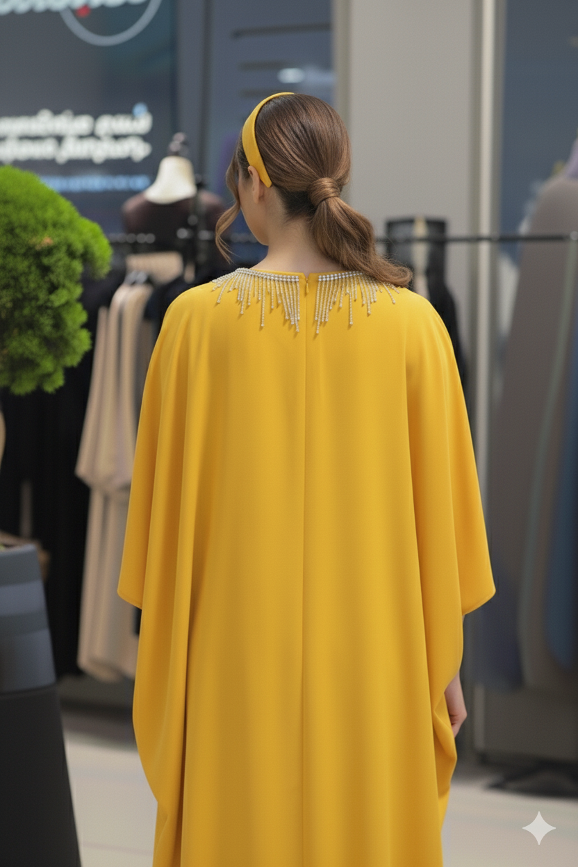 Dolman Sleeve Silk Kaftan with Crystal Trim