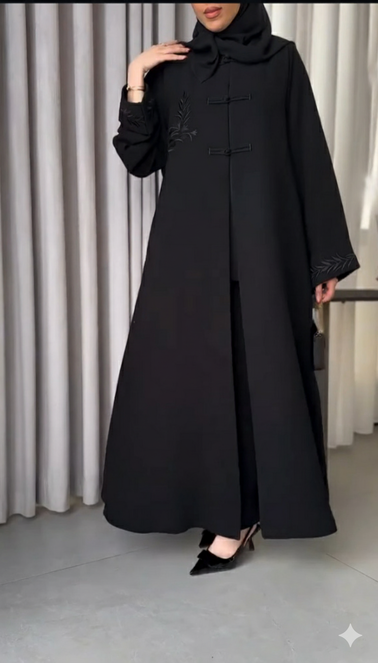 Elegant Black Abaya with Minimal Embroidery