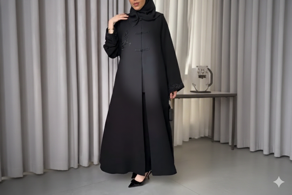 Elegant Black Abaya with Minimal Embroidery