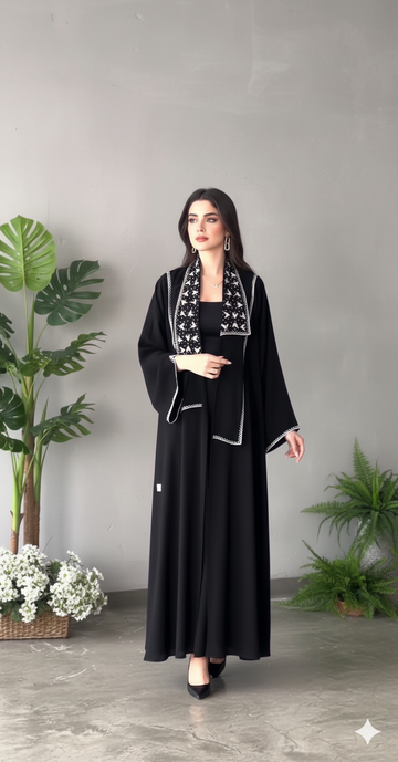 Black Abaya with Embellished Collar