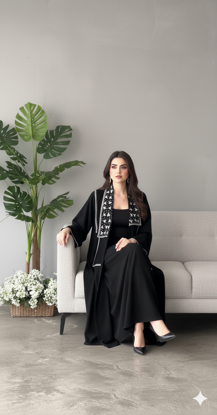 Black Abaya with Embellished Collar