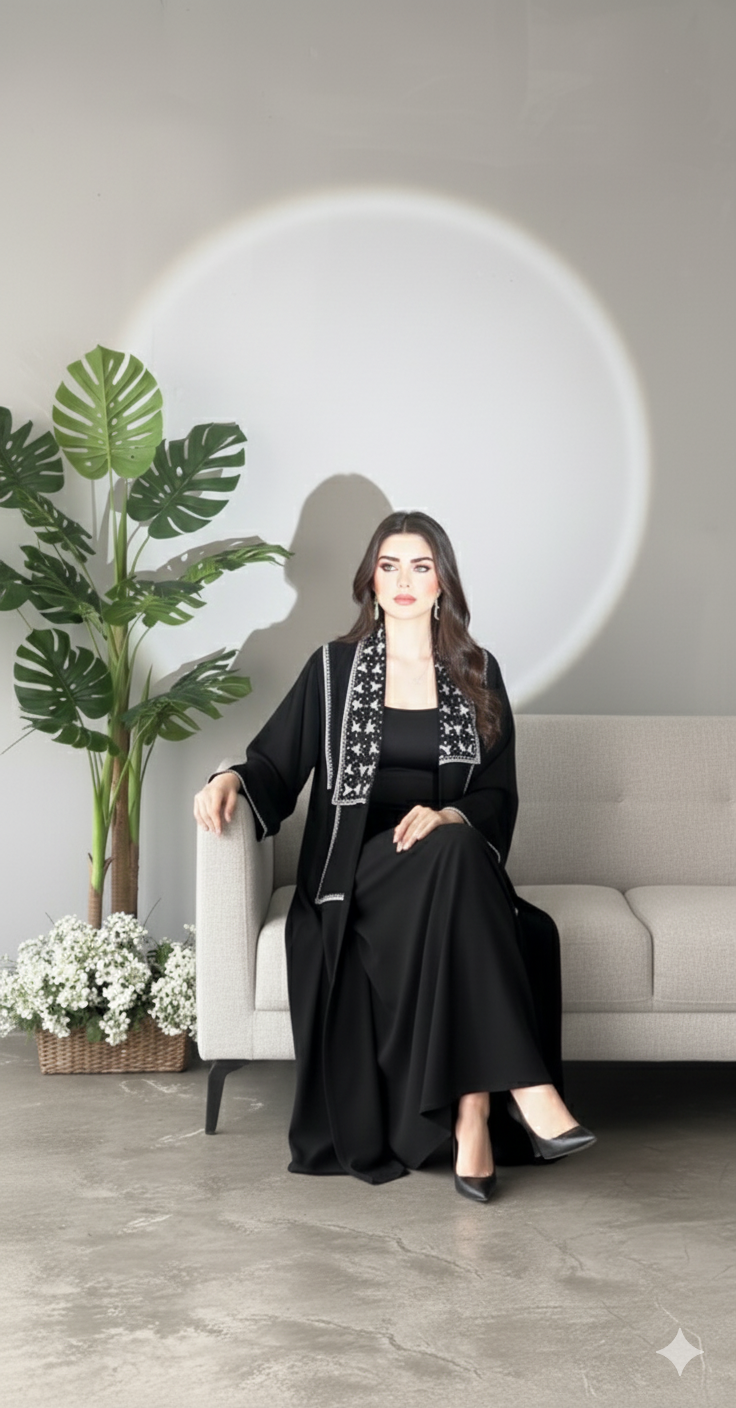 Black Abaya with Embellished Collar