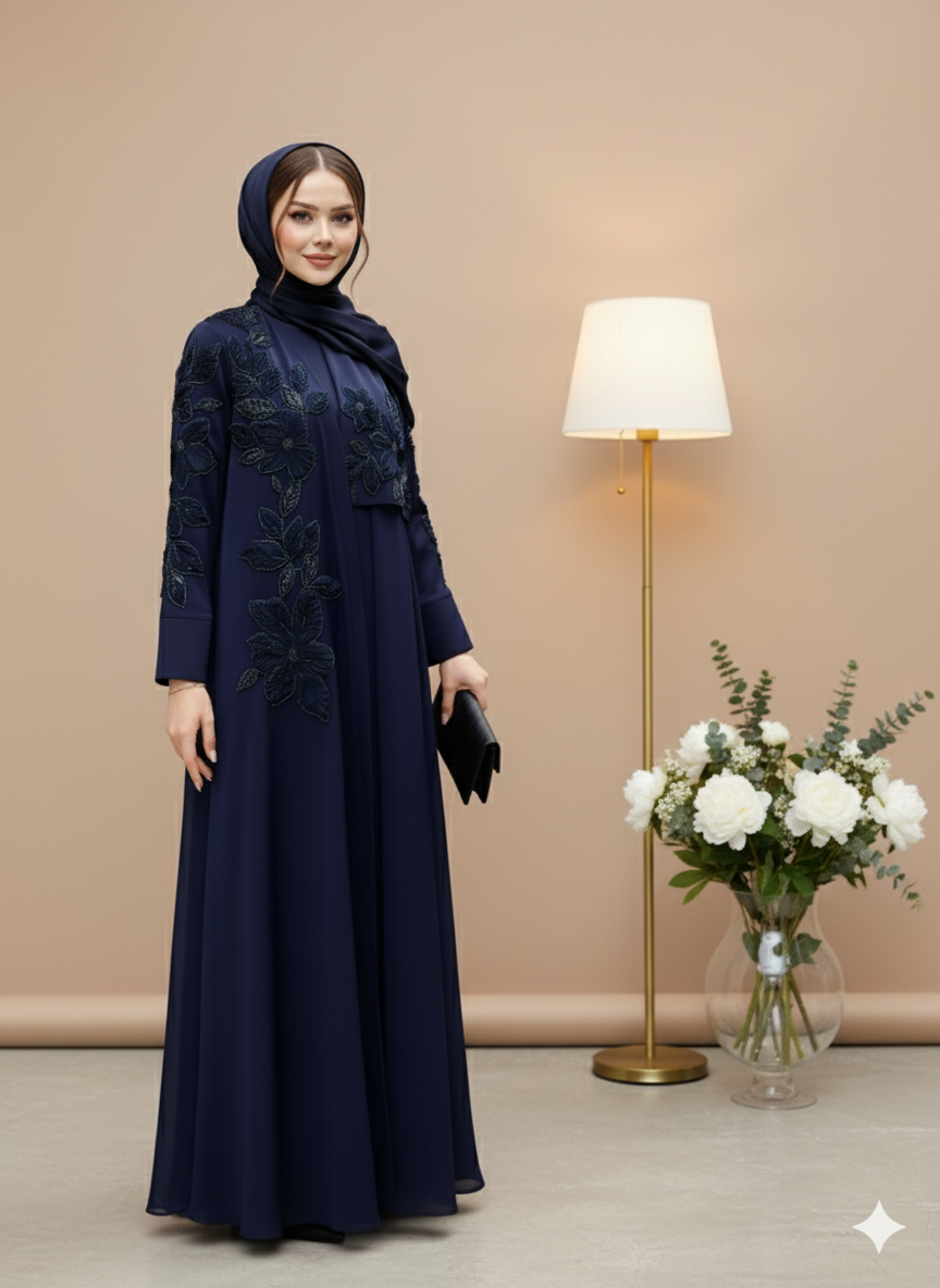 Embroidered Petals Abaya