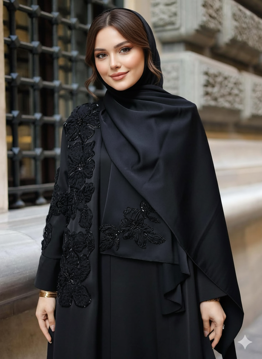 Embroidered Petals Abaya