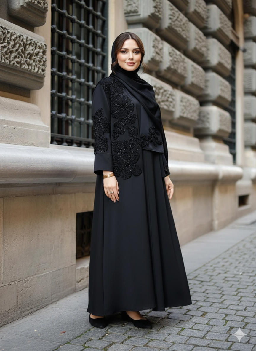 Embroidered Petals Abaya