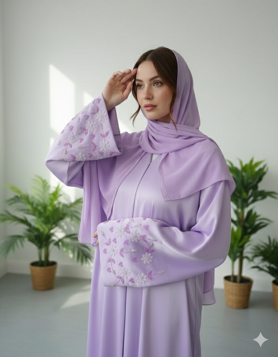 Warda Abaya with  Embroidered Sleeve