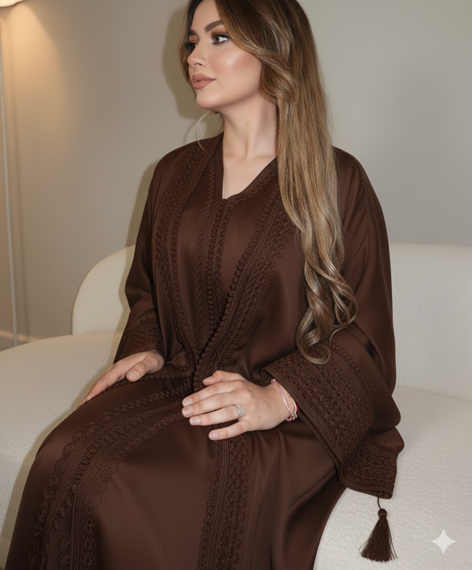 Luxury Fully  Embroidered Open Abaya