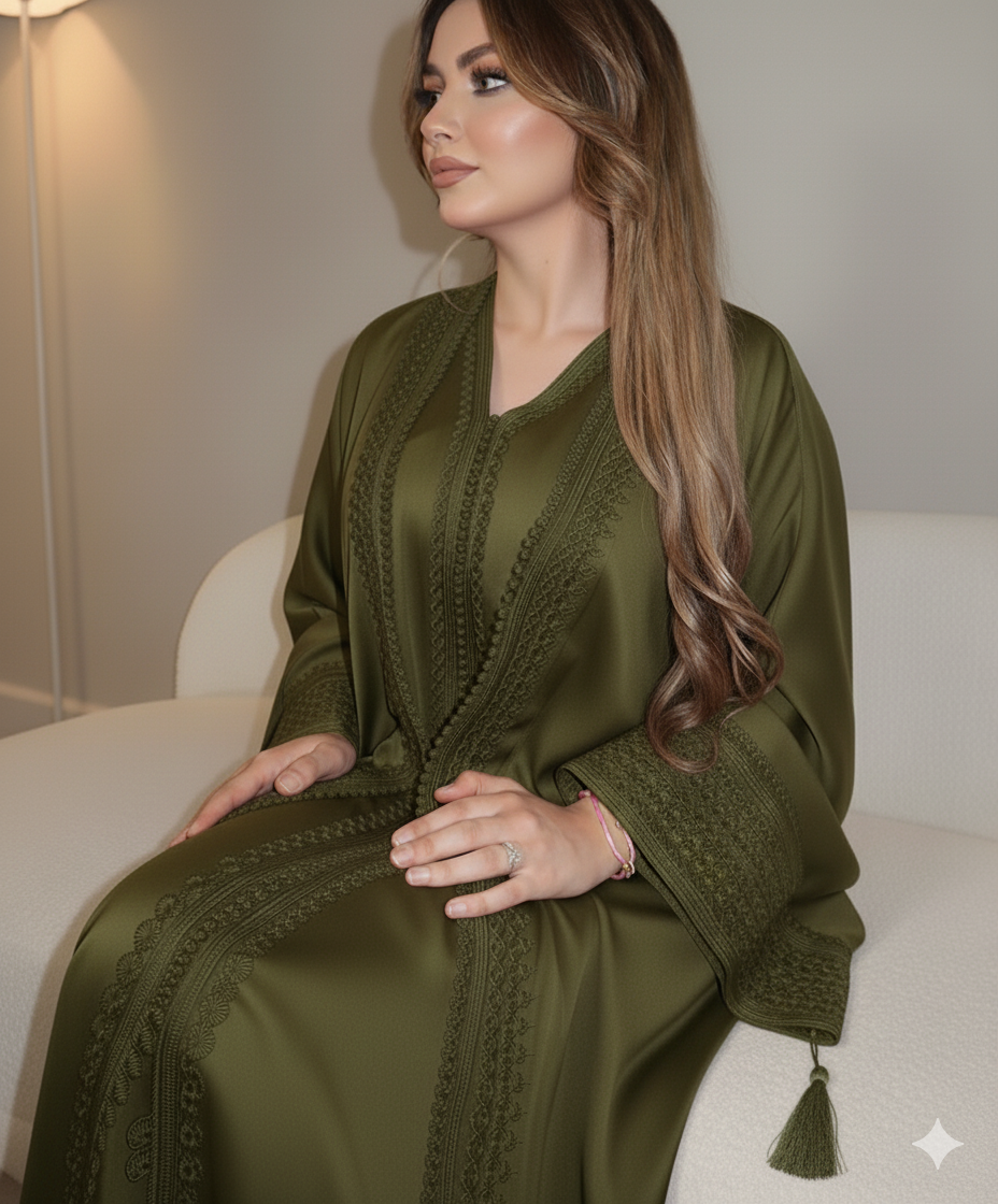 Luxury Fully  Embroidered Open Abaya