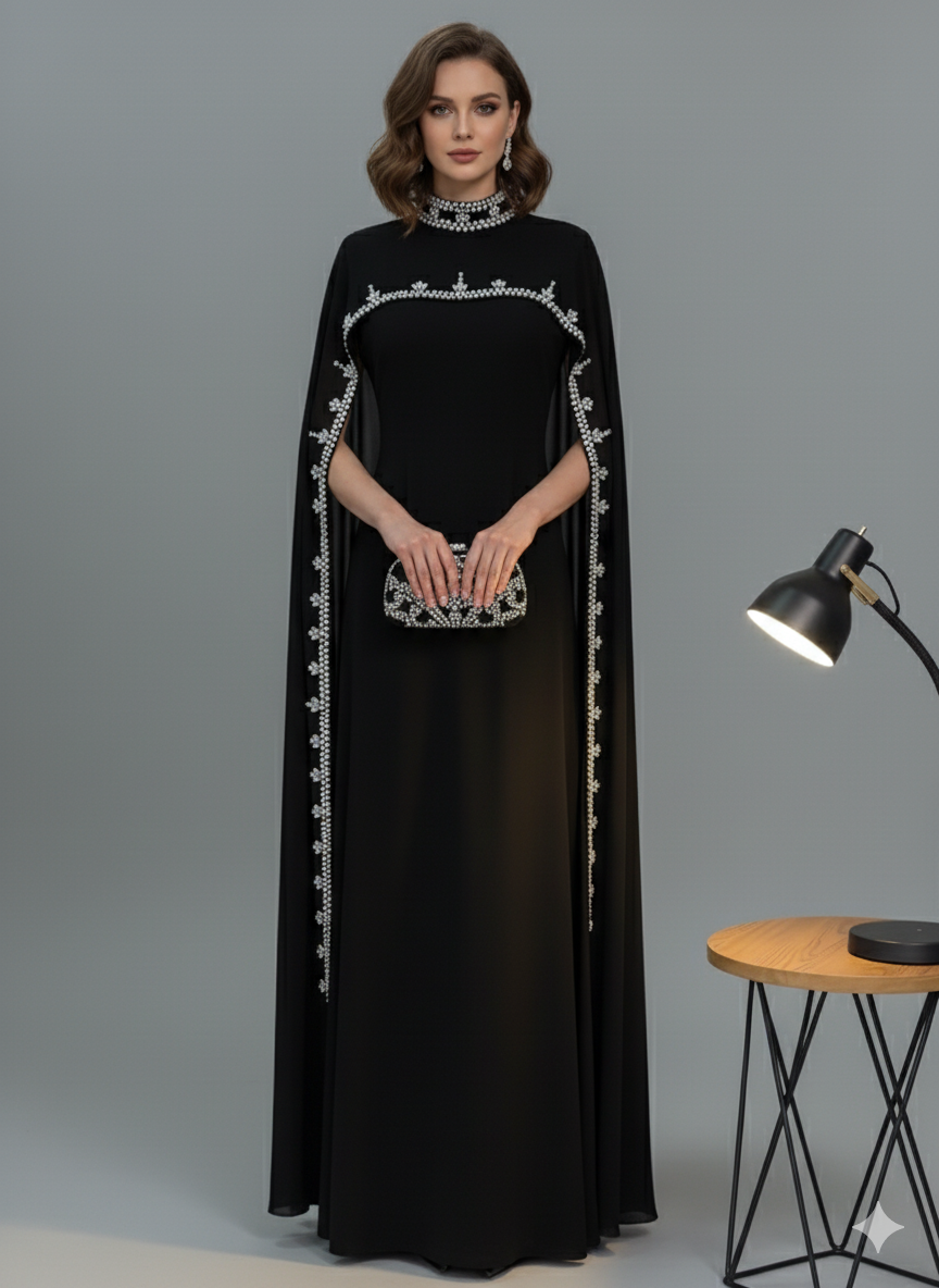 The Embellished Cape Gown