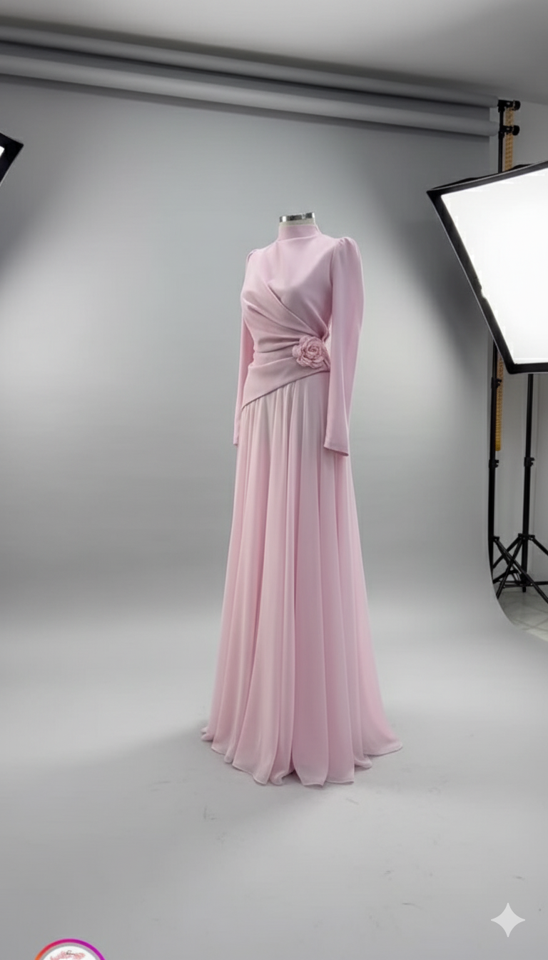 Elegant Blush Pink Modest Maxi Dress