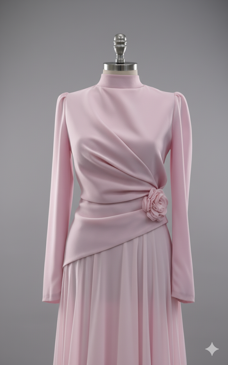 Elegant Blush Pink Modest Maxi Dress