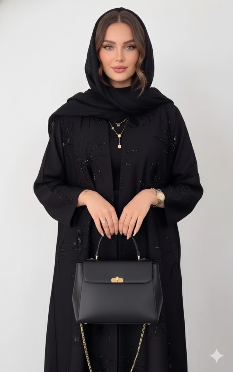 Modern Black Abaya with Detailed Embroidery (2 PC Set)