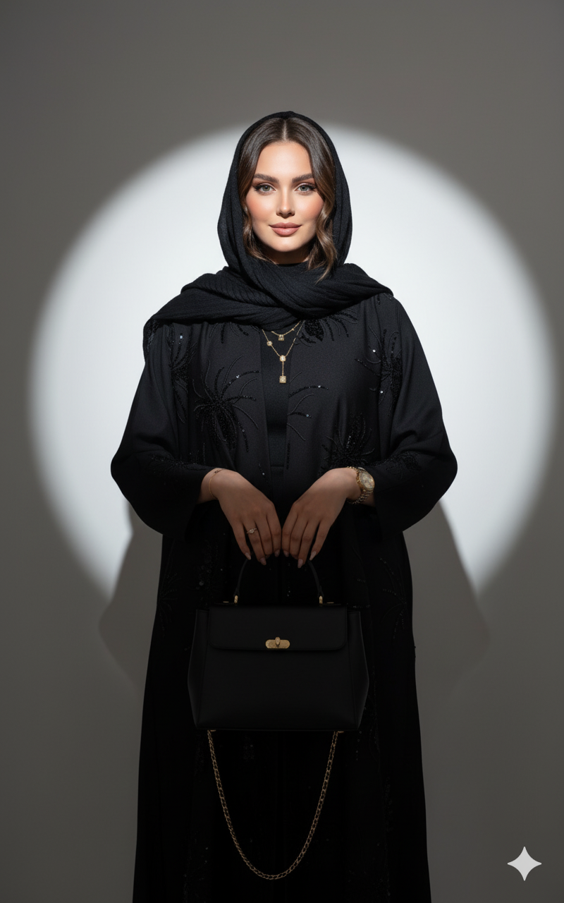 Modern Black Abaya with Detailed Embroidery (2 PC Set)