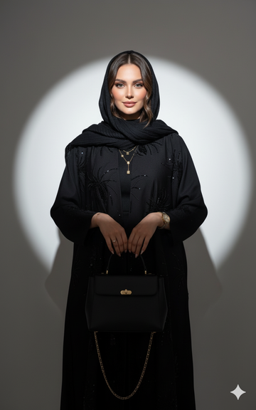 Modern Black Abaya with Detailed Embroidery (2 PC Set)