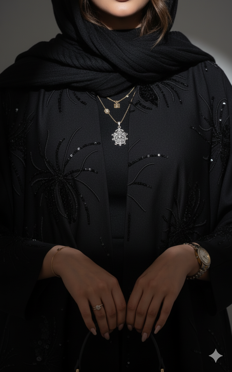 Modern Black Abaya with Detailed Embroidery (2 PC Set)
