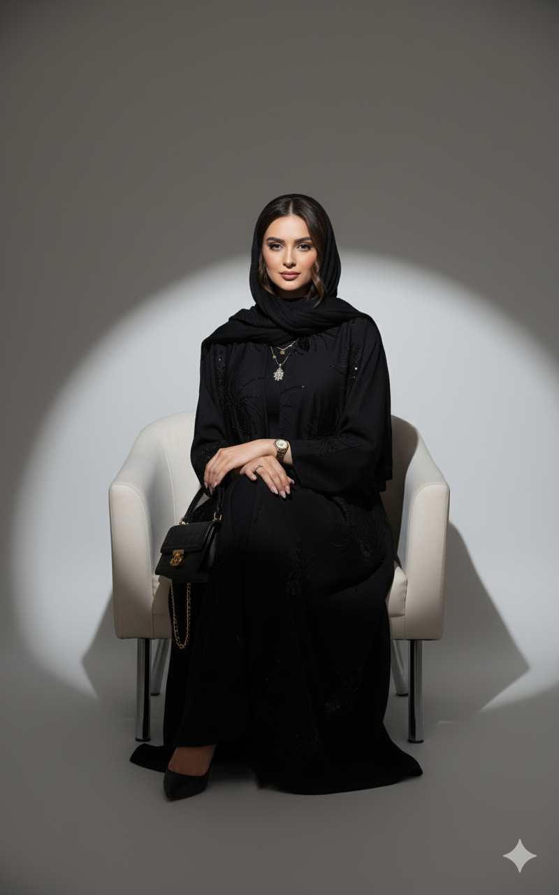 Modern Black Abaya with Detailed Embroidery (2 PC Set)