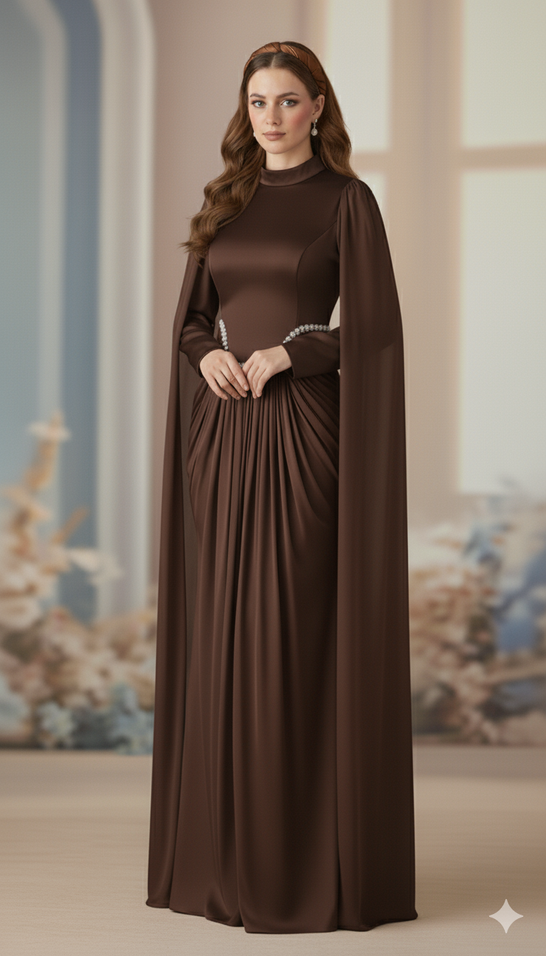 Silk Evening Gowns with Cape Sleeves