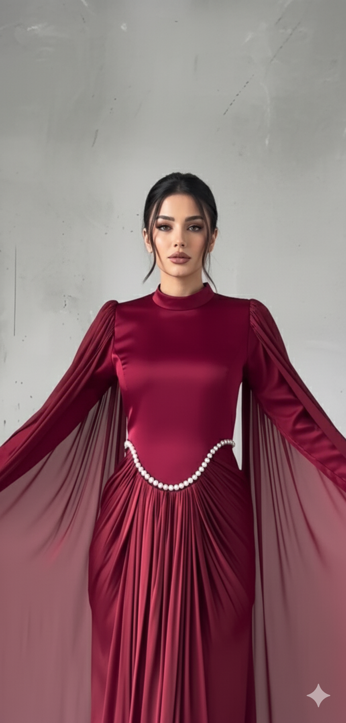 Silk Evening Gowns with Cape Sleeves