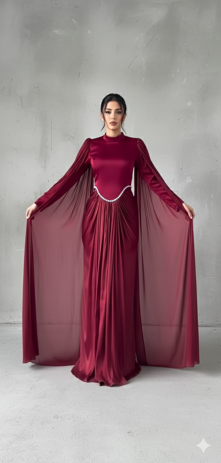 Silk Evening Gowns with Cape Sleeves