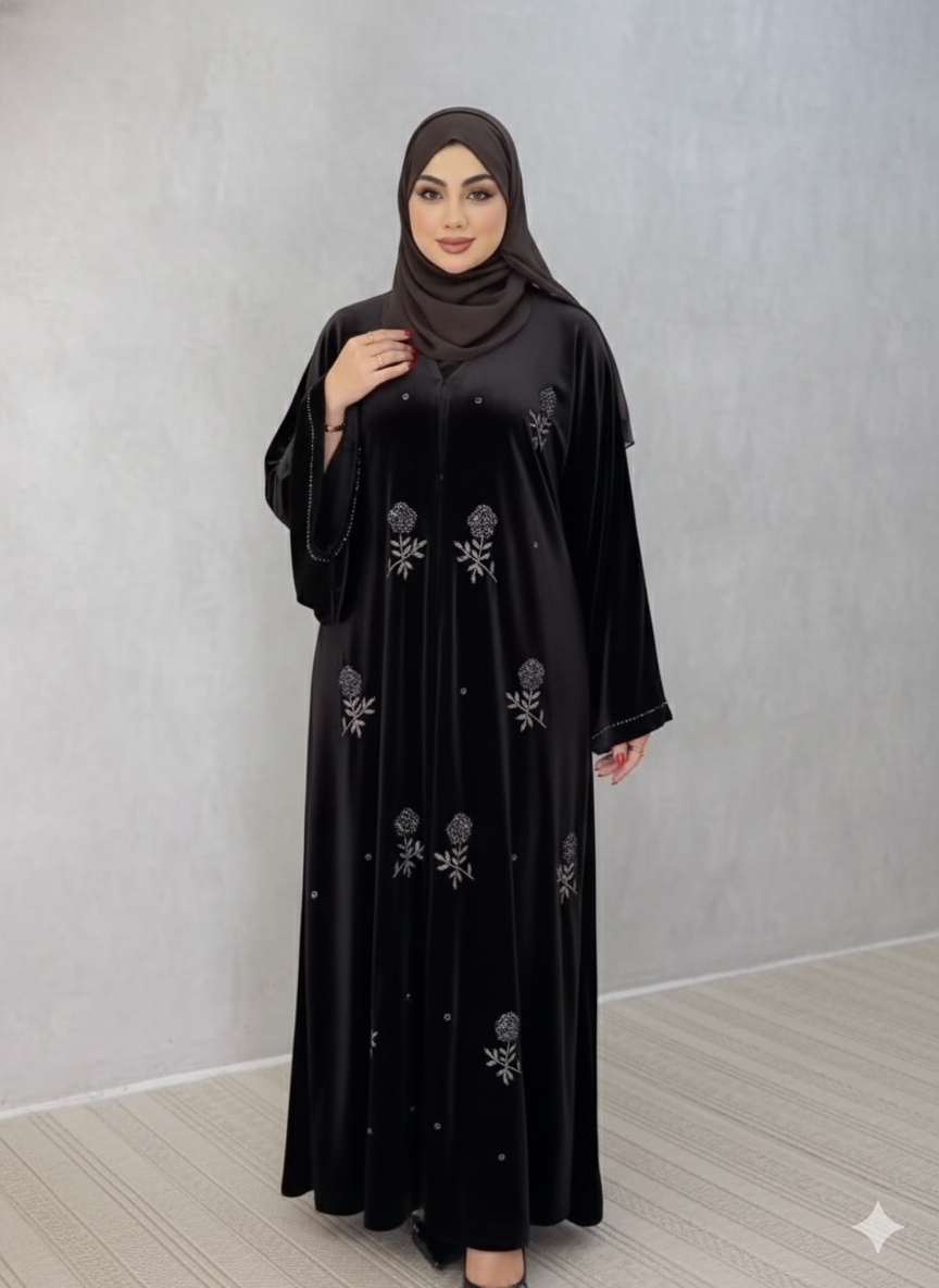 The Empress Velvet Abaya with Embroidery