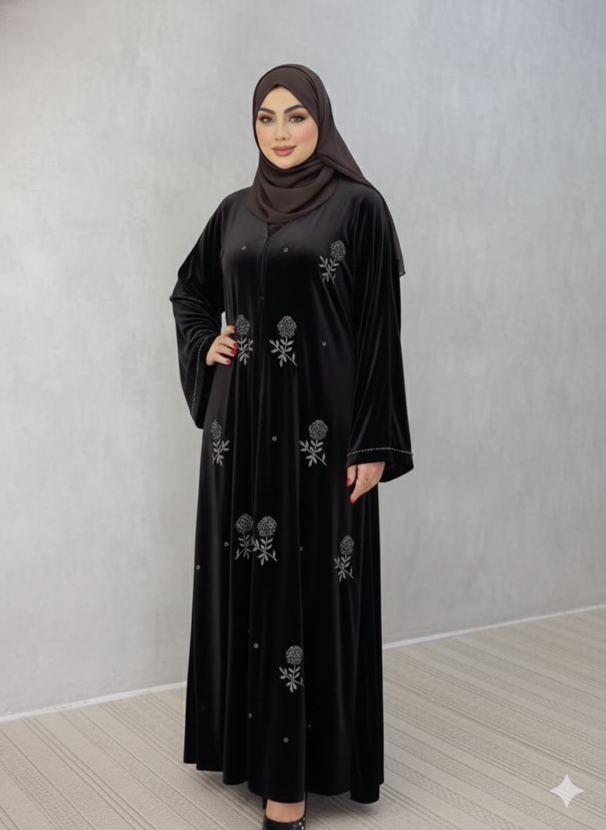 The Empress Velvet Abaya with Embroidery