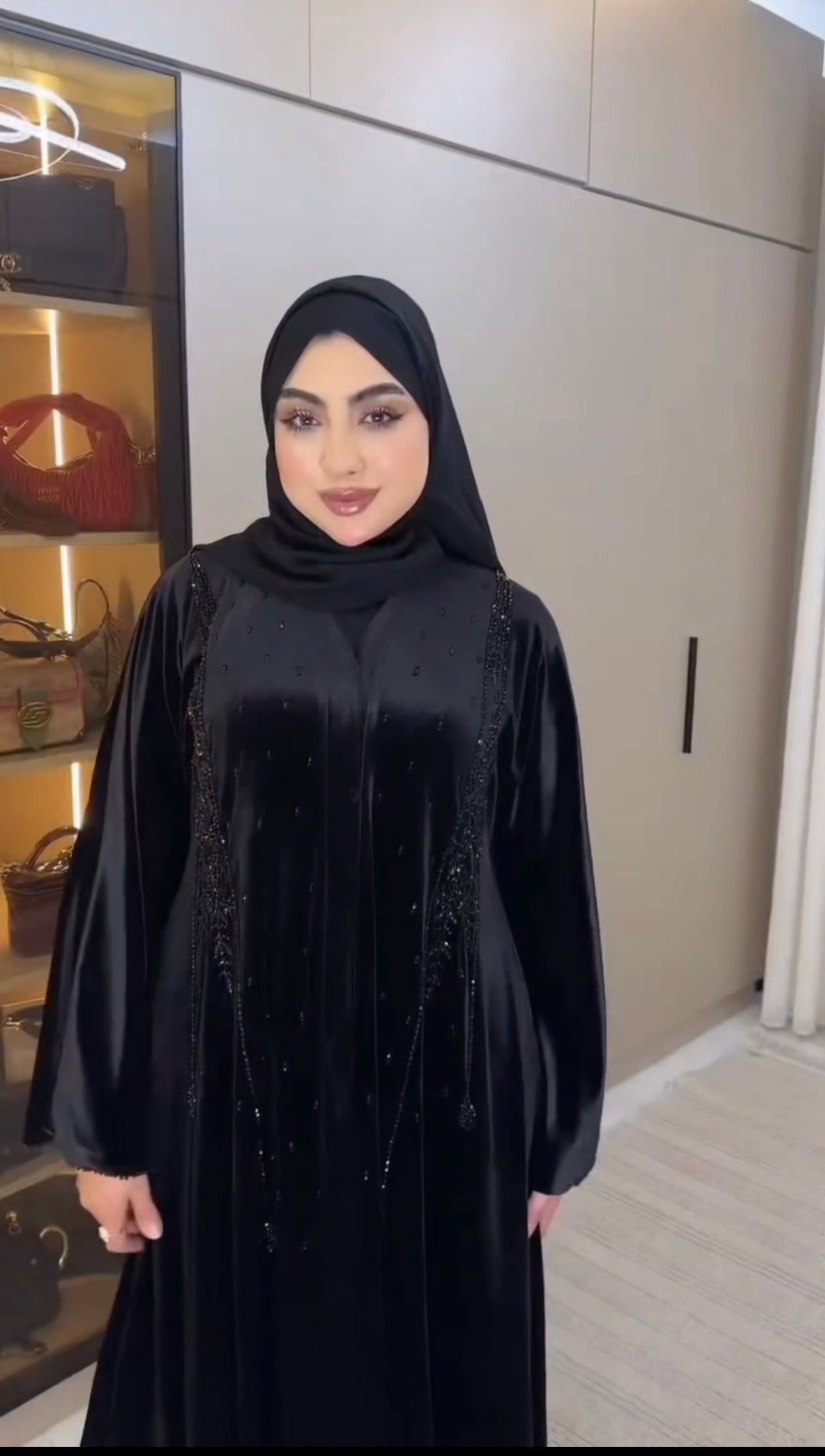 The Hand-Embellished Velvet Wrap Abaya