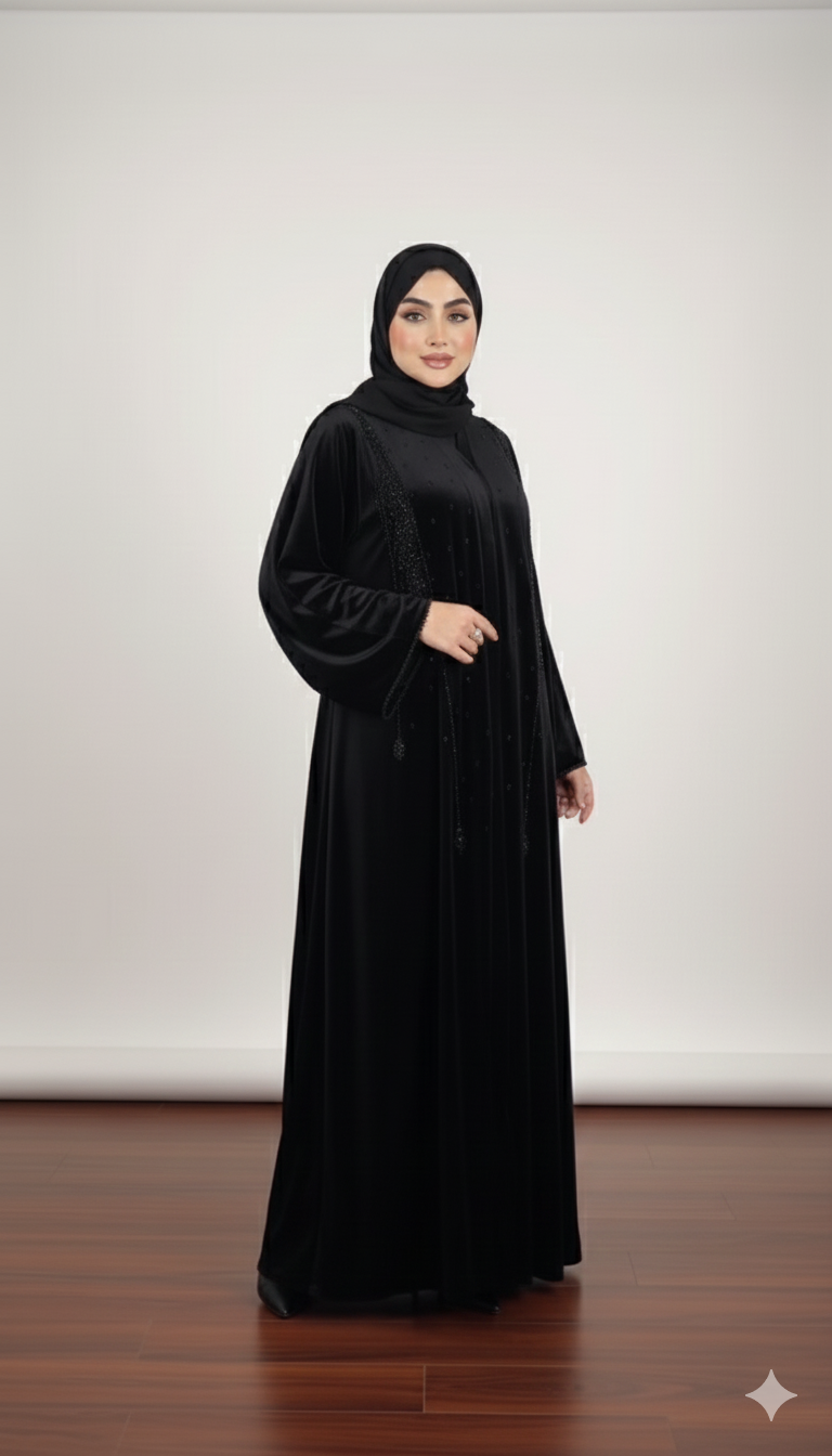 The Hand-Embellished Velvet Wrap Abaya