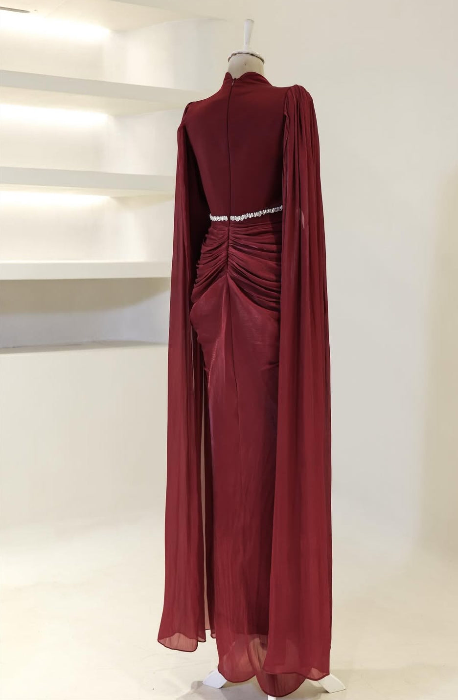 Silk Evening Gowns with Cape Sleeves