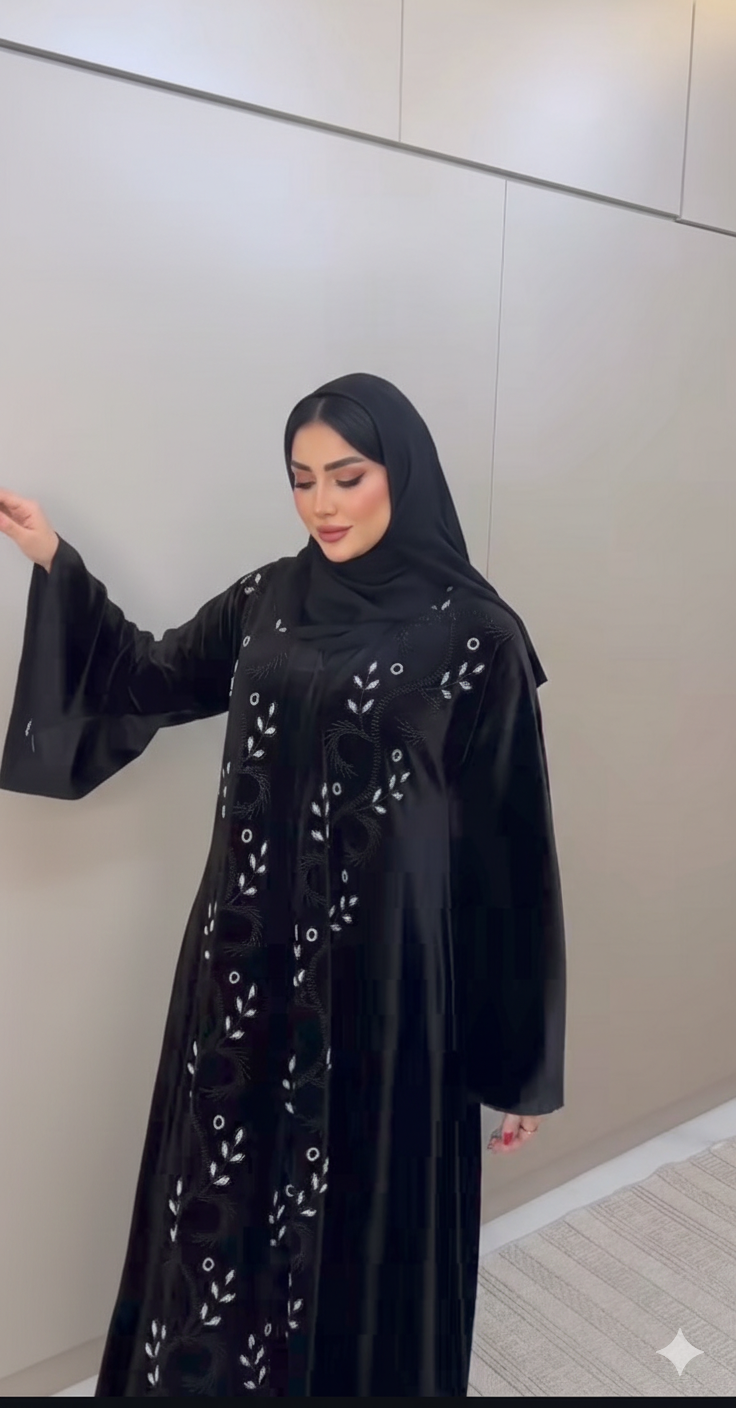 Luxury Velvet  Embroidered Abaya for Winter