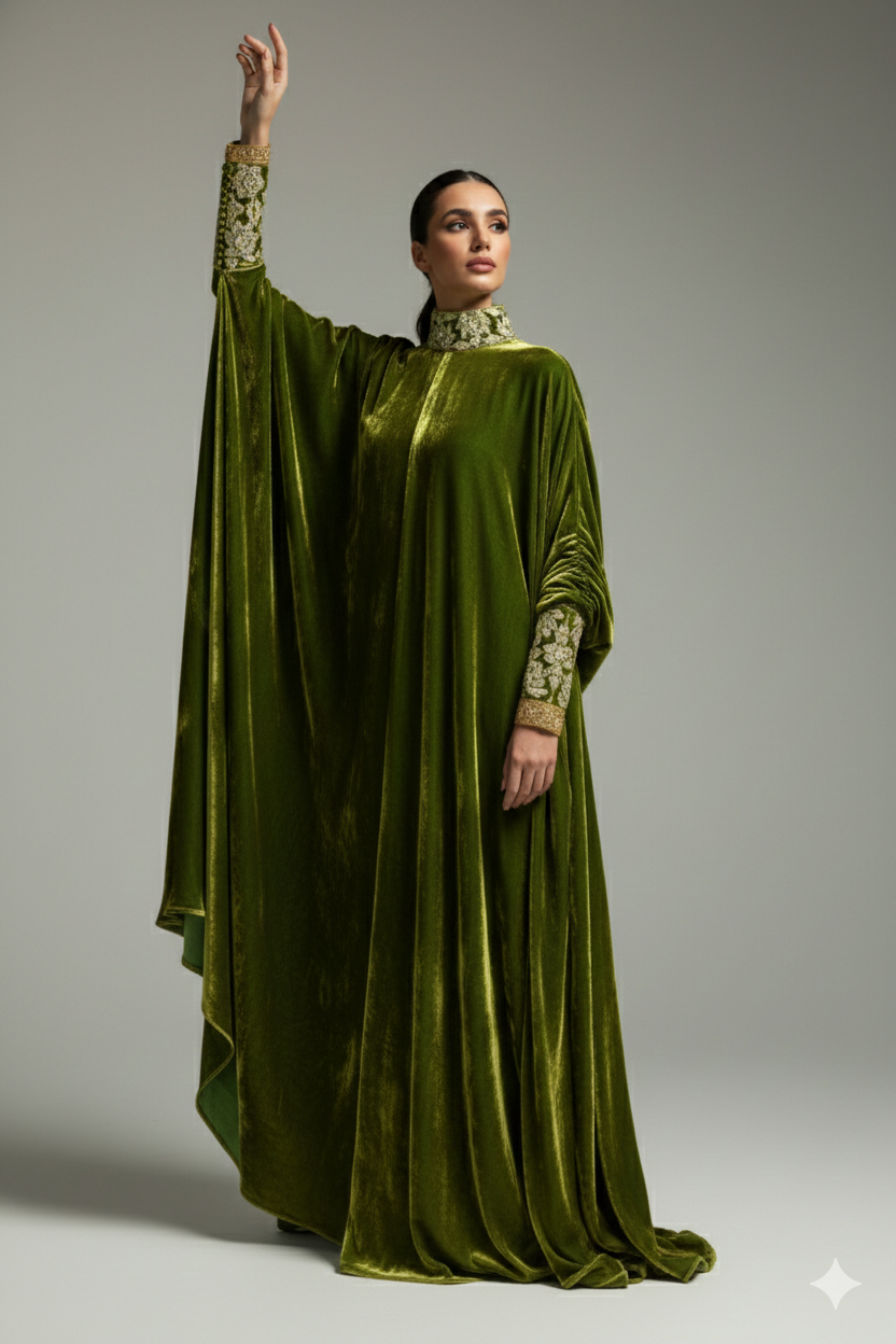Minimal Hand-Made Embroidered Kaftan Abaya   | Eid Special Edition