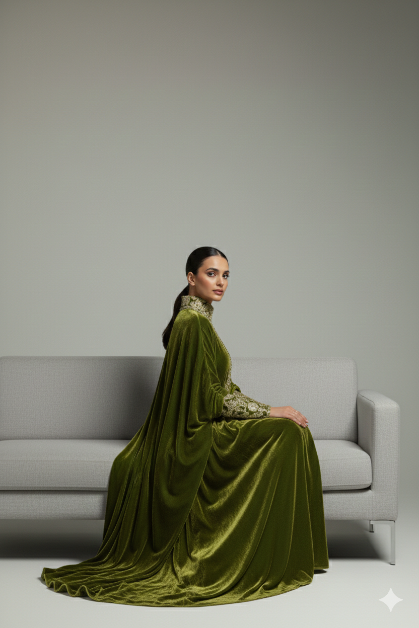 Minimal Hand-Made Embroidered Kaftan Abaya   | Eid Special Edition