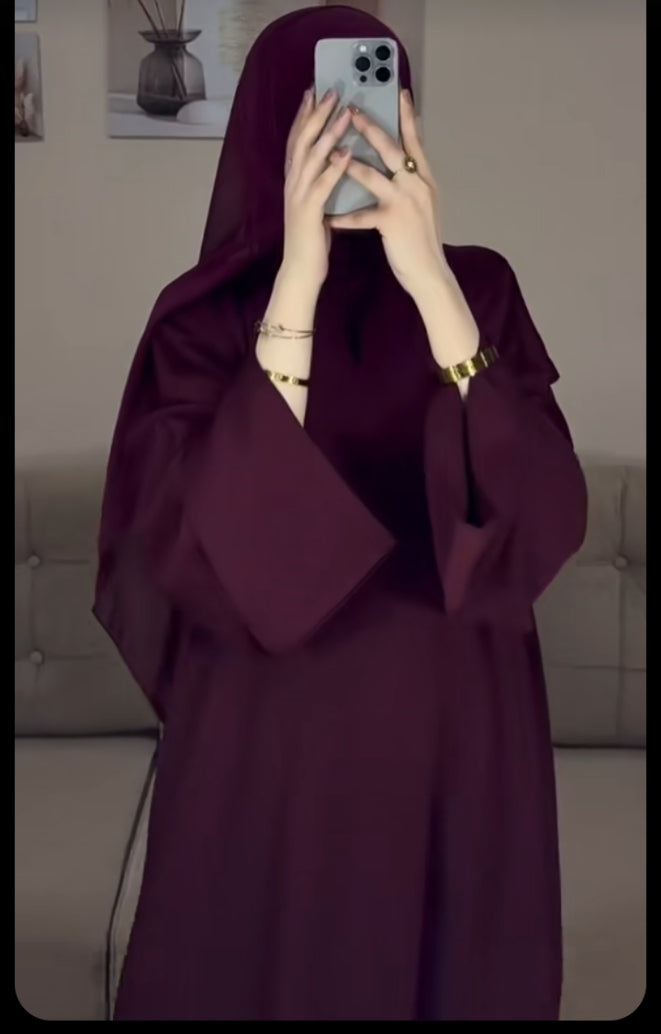 Burgandy Plain Abaya 2 Pcs Set