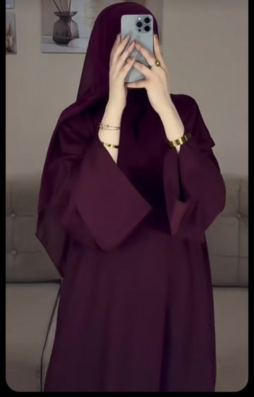 Burgandy Plain Abaya 2 Pcs Set