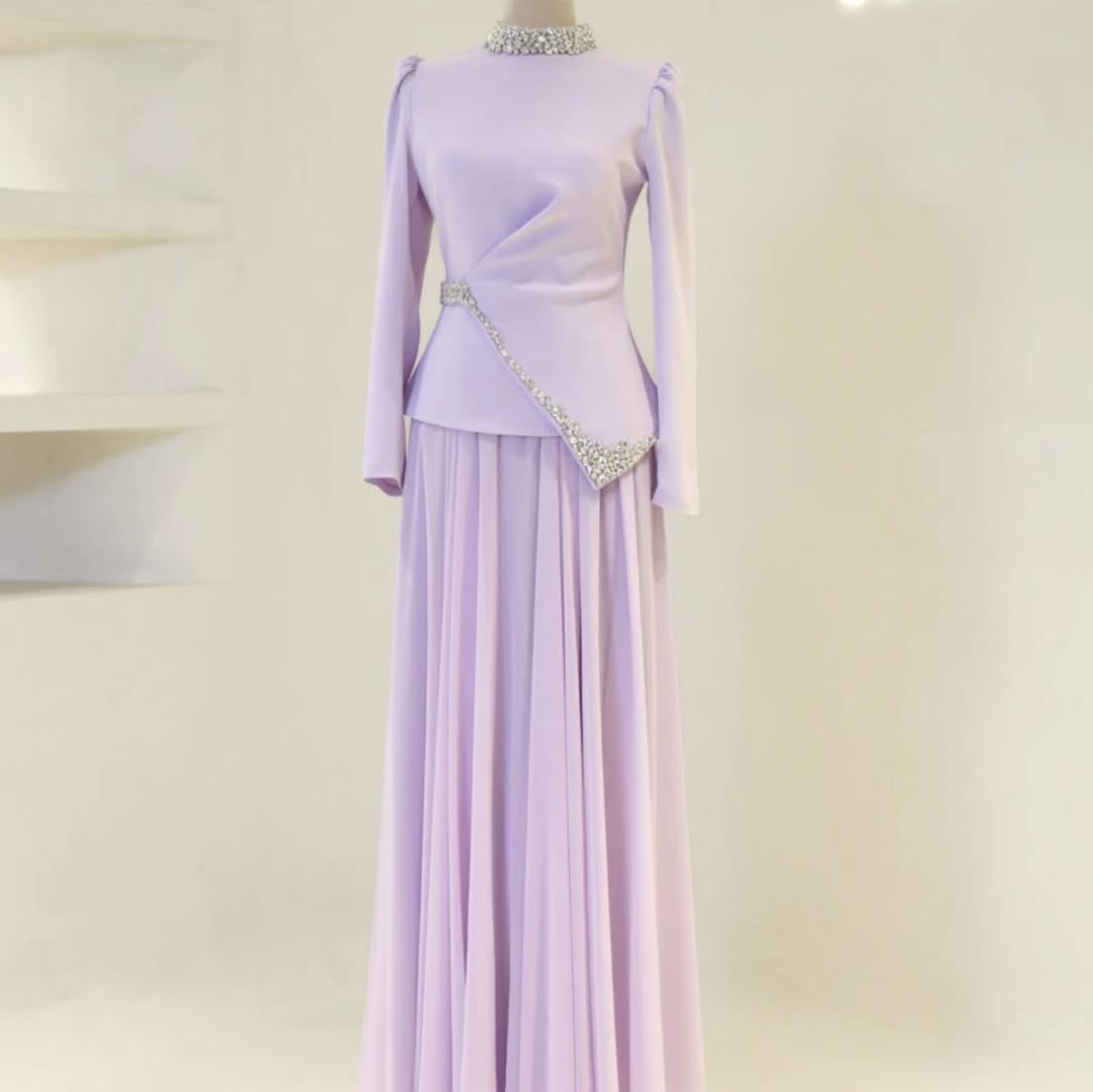 The Stone Embellished Modest  Evening Top & Skirt Set