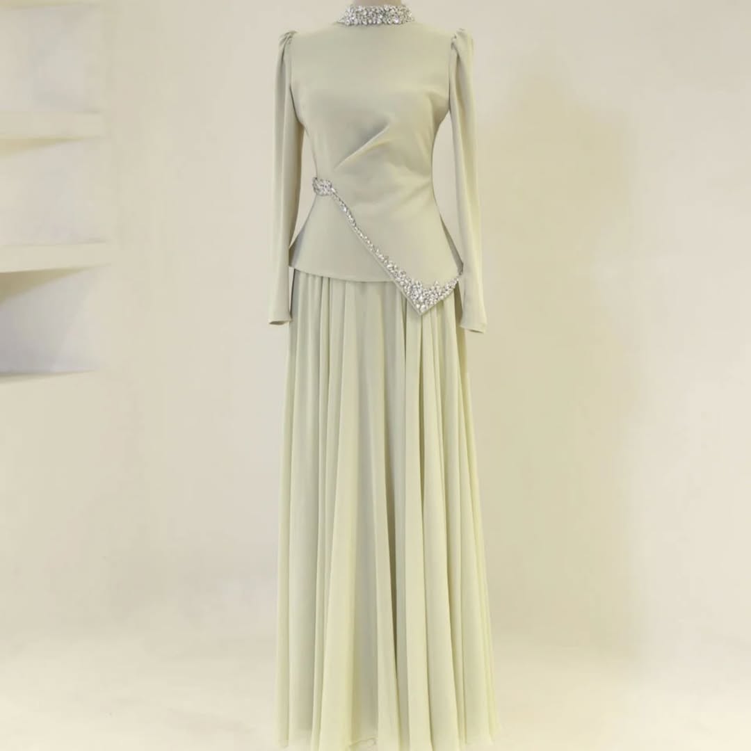 The Stone Embellished Modest  Evening Top & Skirt Set