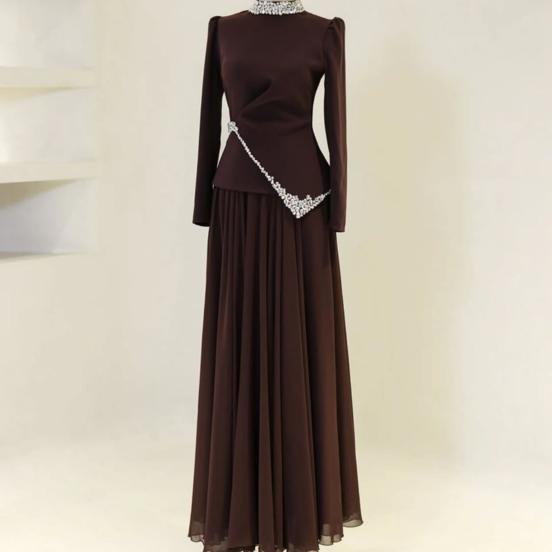 The Stone Embellished Modest  Evening Top & Skirt Set