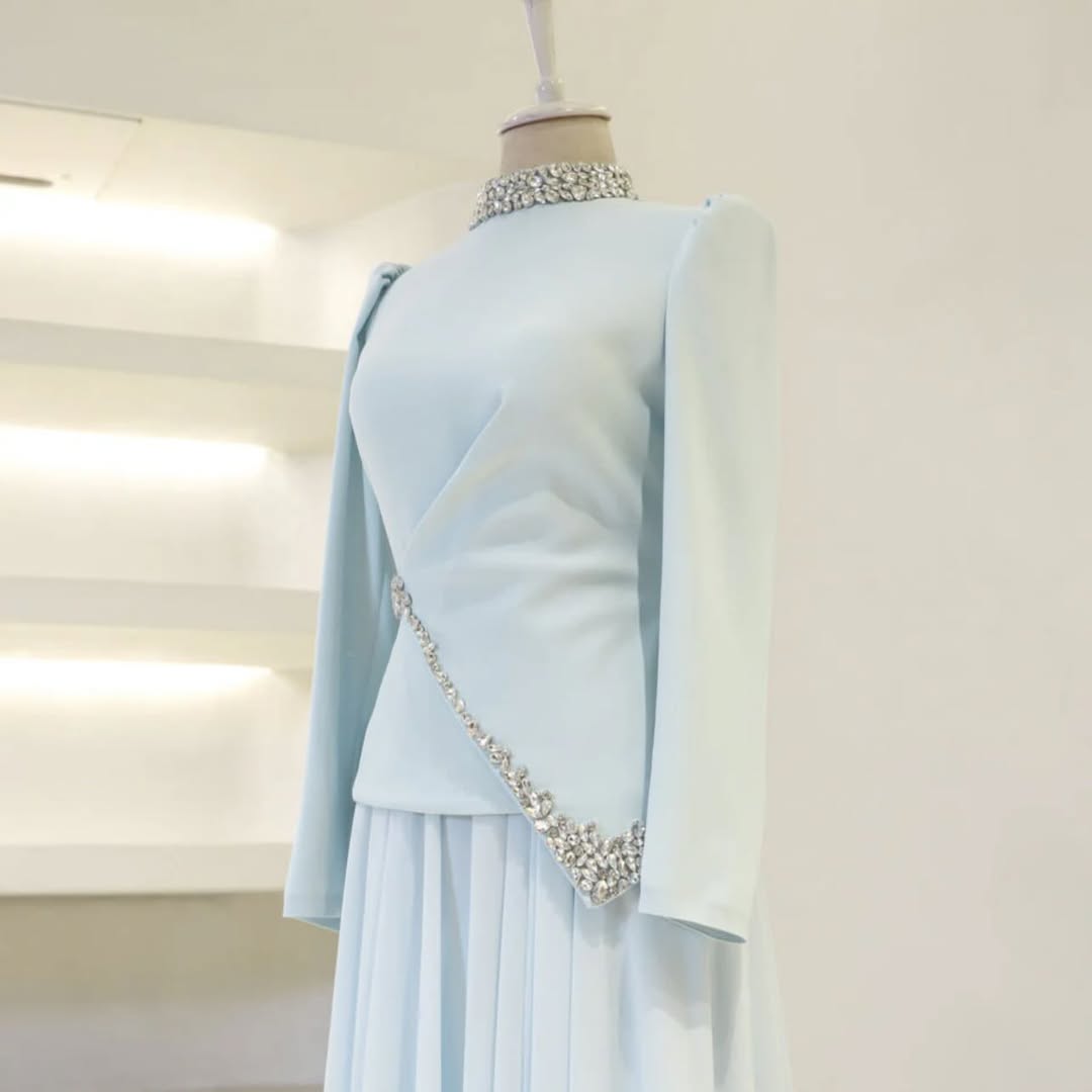 The Stone Embellished Modest  Evening Top & Skirt Set