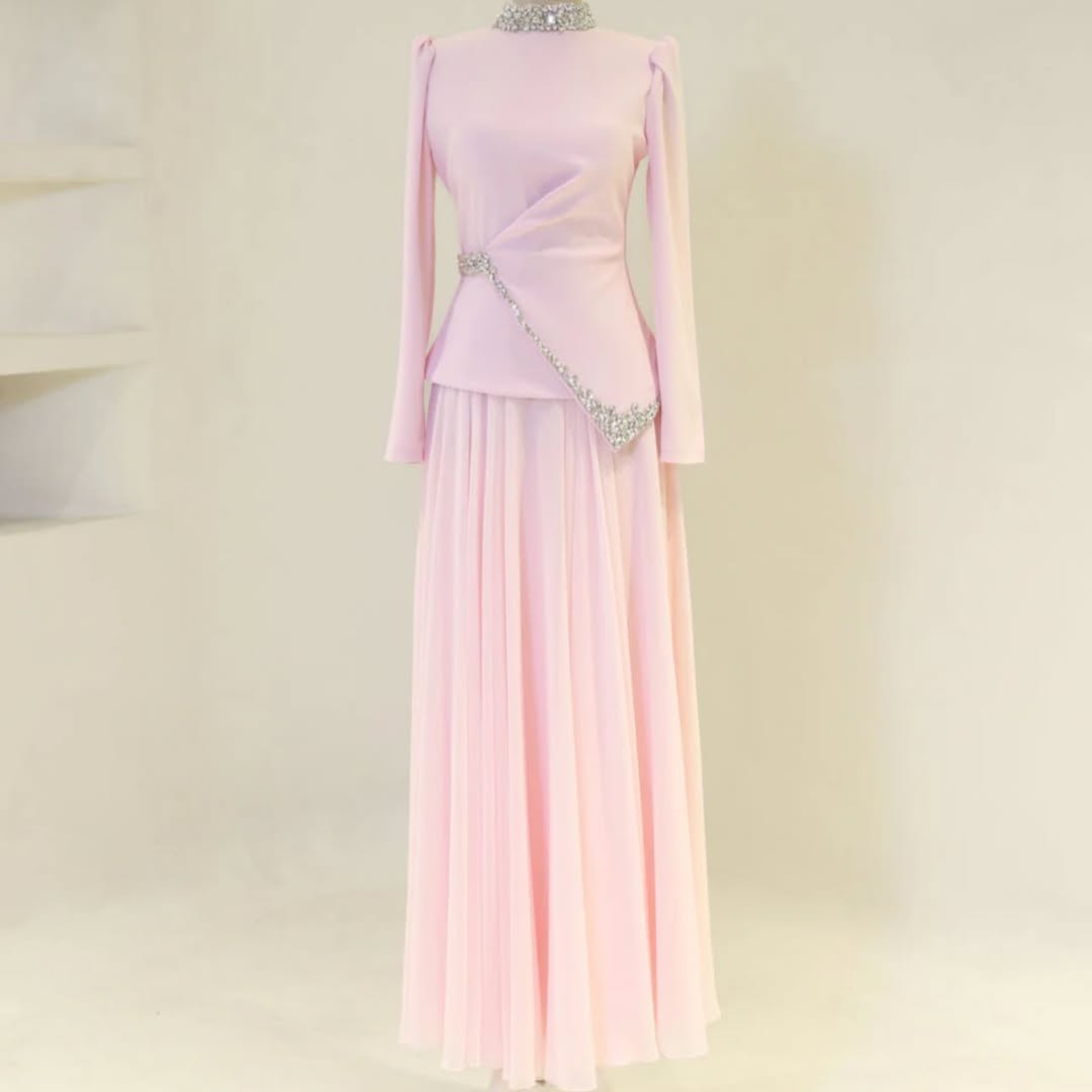The Stone Embellished Modest  Evening Top & Skirt Set
