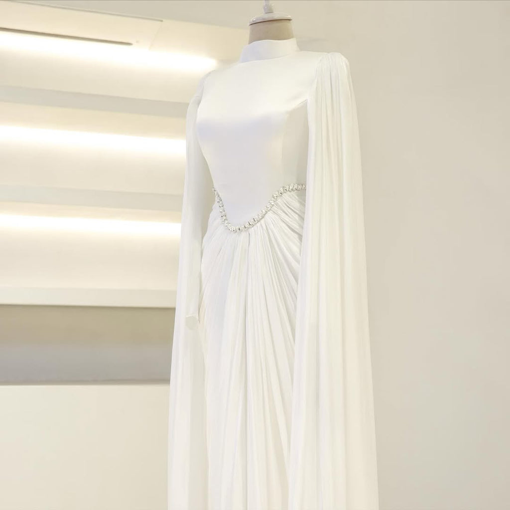 Silk Evening Gowns with Cape Sleeves