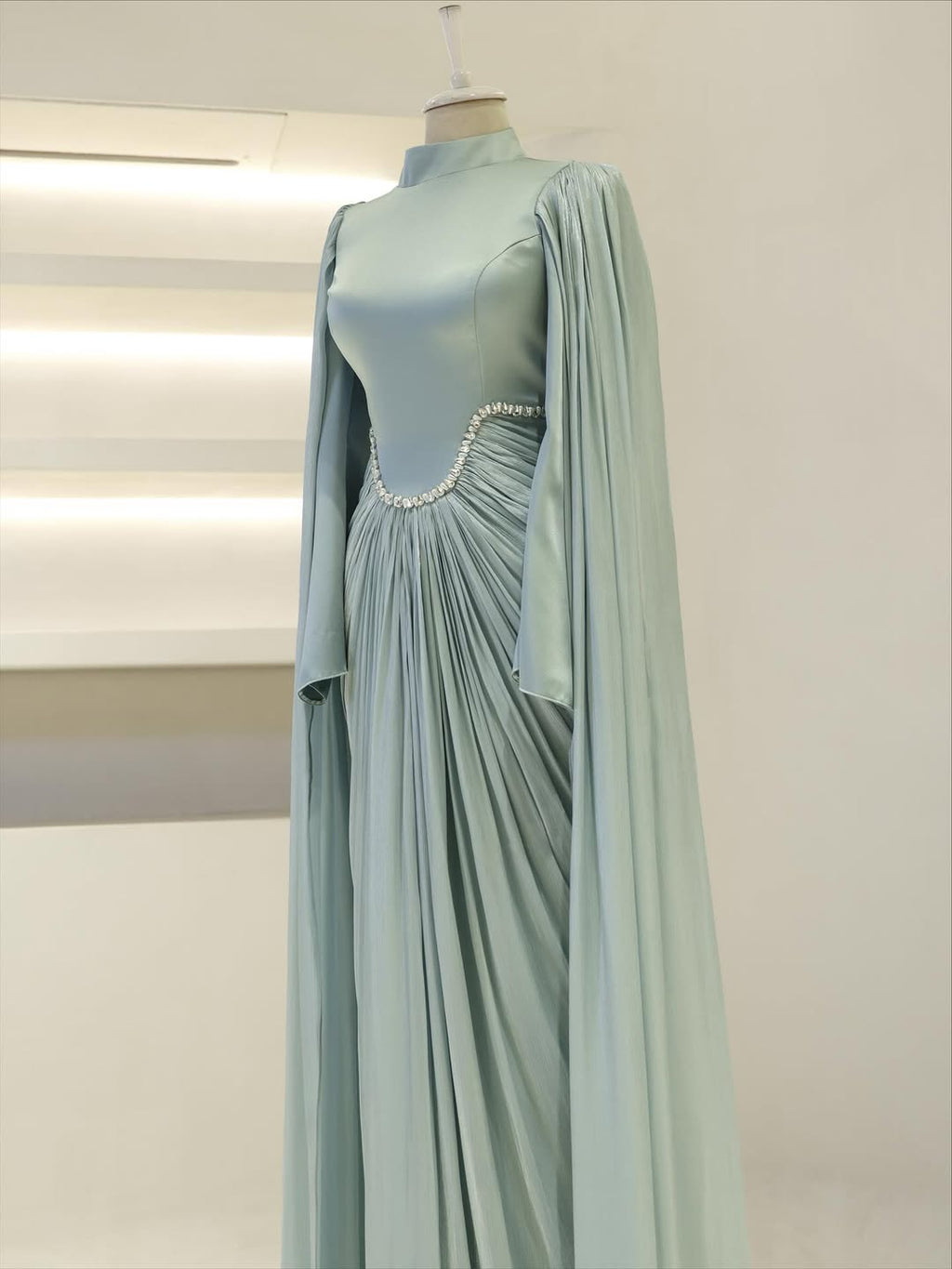 Silk Evening Gowns with Cape Sleeves